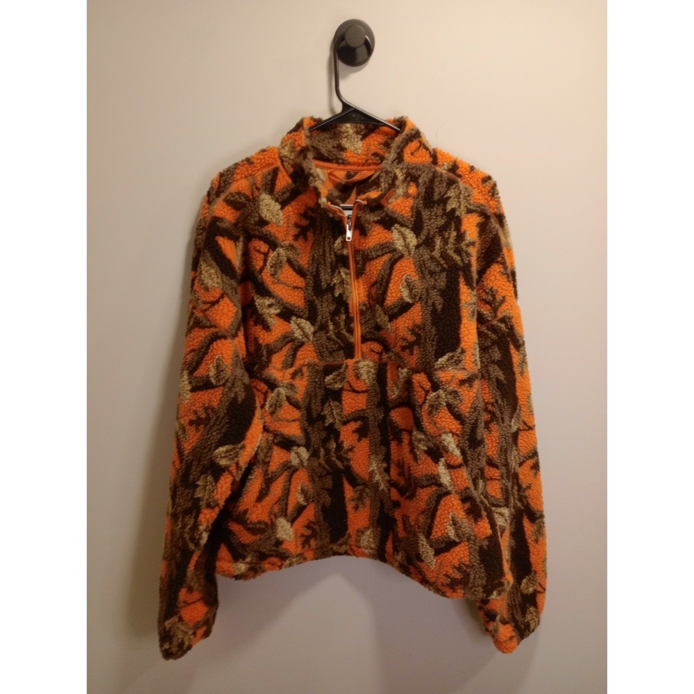 BDG Urban Outfitters Camo Sherpa Fleece Mens M Orange Hunting Pullover Blaze